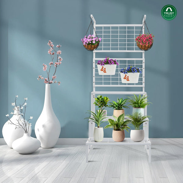 TrustBasket Eden Plant Stand with 3-Tier Shelves, Trellis for Climbing Plants