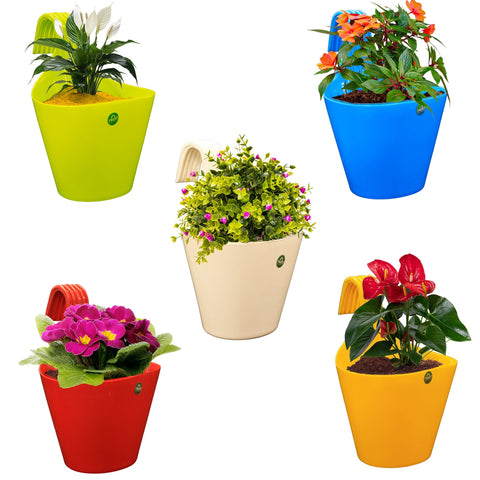 Best Balcony Railing Planters Pots in India - Victor Hook Pot (Set of 5 - Assorted colors)