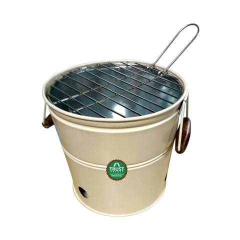 Portable Barbeque Bucket - TrustBasket Portable Barbeque Bucket Round Portable Charcoal BBQ Barbeque for Indoor/Outdoor and Multiuse (Ivory)
