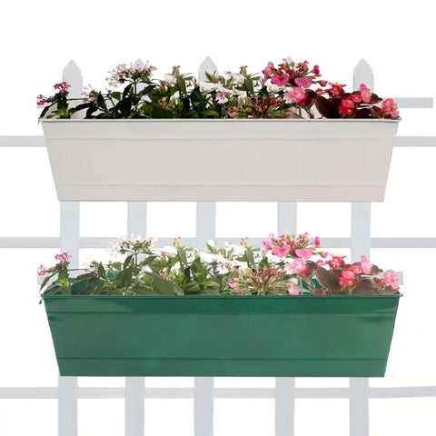 All Pots & Planters - Rectangular Railing Planter - Ivory and Green (23 Inch) - Set of 2