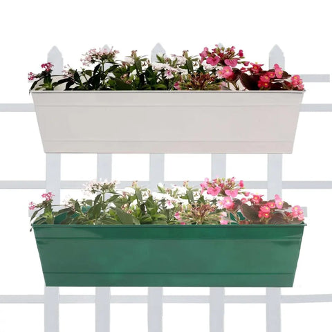 Rectangular Railing Planter - Ivory and Green (23 Inch) - Set of 2