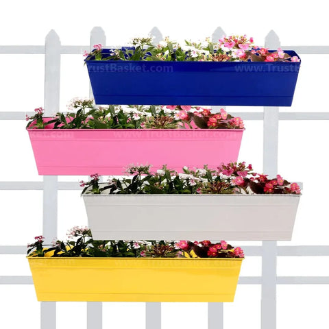 Rectangular Railing Planter - Blue, Magenta, Ivory, Yellow (23 Inch) - Set of 4