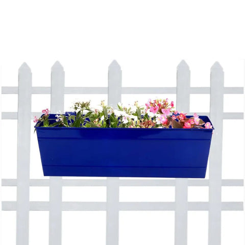 Best Metal Flower Pots in India - Rectangular Railing Planter - Blue (18 Inch)