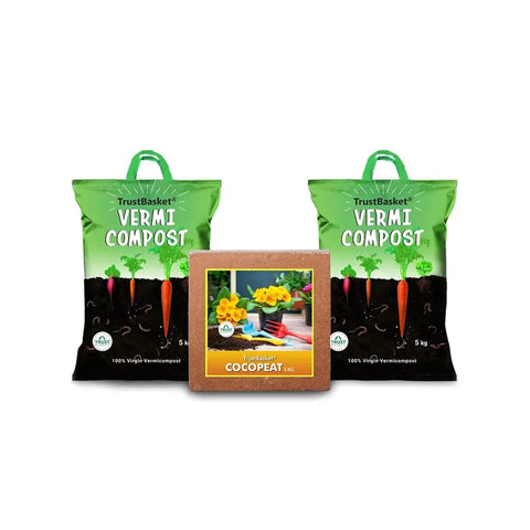 Garden Equipment & Accessories Online - TrustBasket Organic Manure Combo of Vermicompost 10kg and Cocopeat 5kg for All Type Plants