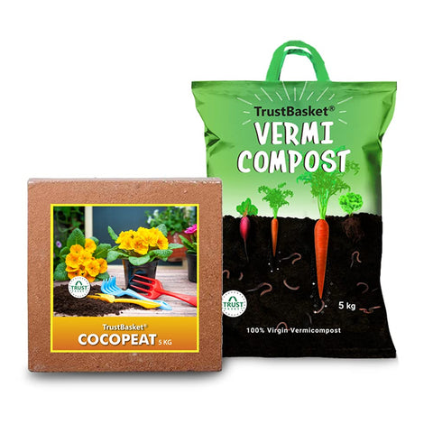 Garden Equipment & Accessories Online - TrustBasket Organic Manure Combo of Vermicompost 5kg and Cocopeat 5kg for All Type Plants
