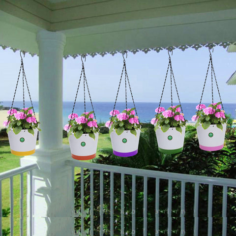 Colorful Designer made planters - Crown Hanging Flower Pots/Planters- Set of 5 (Green, Orange, Pink, Purple, Yellow)