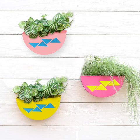 Best Indoor Plant Pots Online - Half Moon Wall Planters (Yellow, Light Pink and Magenta)- Set of 3