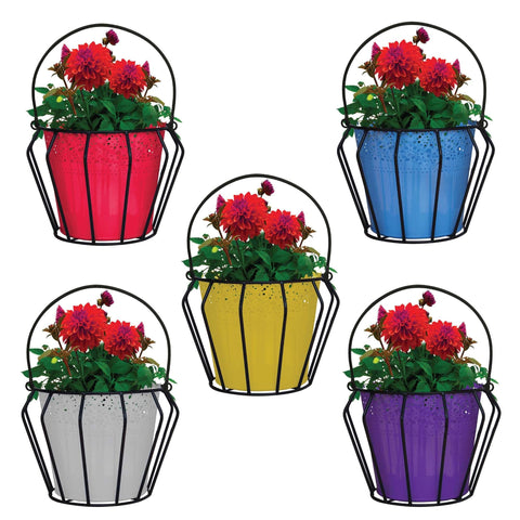 BEST COLOURFUL PLANT POTS - Lupin Flower Hanging Basket with Lace Planter (Set of 5) -Plant Containers Basket, Home Gardening, Office Use Indoor/Outdoor and Balcony Decoration