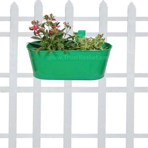 Metal Garden Planters - Oval railing planter - Dark green