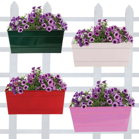Best Metal Planters in India - Rectangular railing planter (Green, Ivory, Red, Magenta) 12 inch - Set of 4