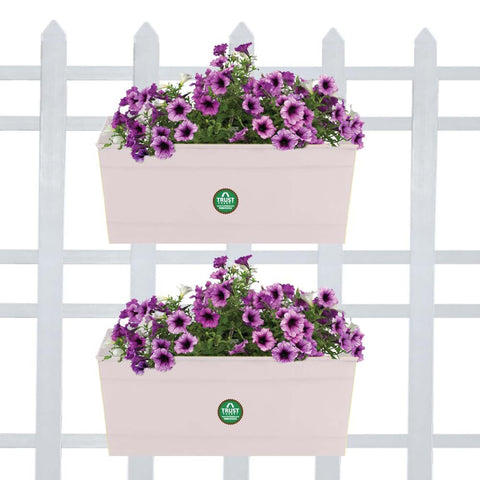 Best Metal Planters in India - TrustBasket Set of 2 - Rectangular Railing Planter - Ivory (12 Inch)