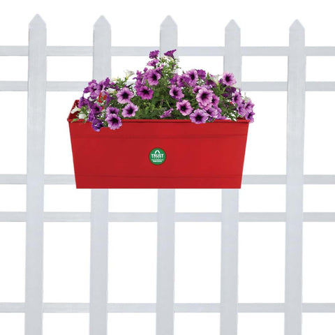 Best Balcony Railing Planters Pots in India - Rectangular Railing Planter - Red (12 Inch)