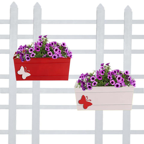 Products - Butterfly Rectangular Railing Planters 12 inch (Red, Ivory) - Set of 2