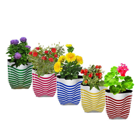 Best Garden Grow Bags in India - Premium Colorful Stripe Grow Bag - Set of 5 (20*20*35 cm)