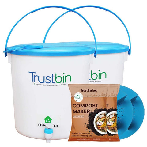 TrustBin- Best Indoor composter for your home - TrustBin - Indoor composter kit for a family of 2 members (Set of two 14 ltrs bins)