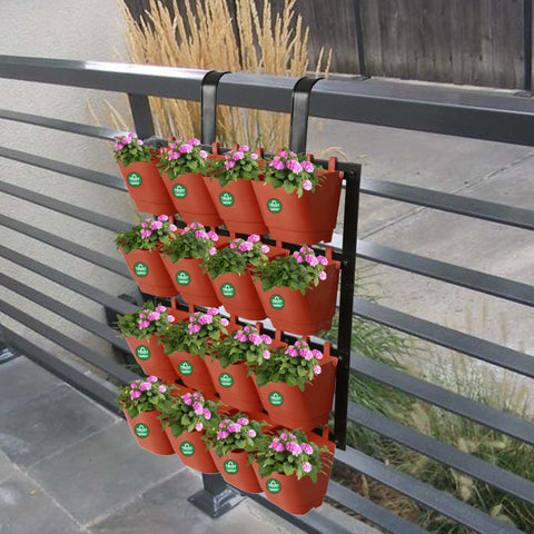 Minimum 20% Off - Vertical Gardening Pots With Metal Panel (16 Pots)