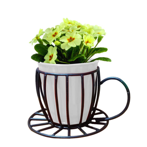 Colorful Designer made planters - Coffee Cup Table Top Pot With Holder