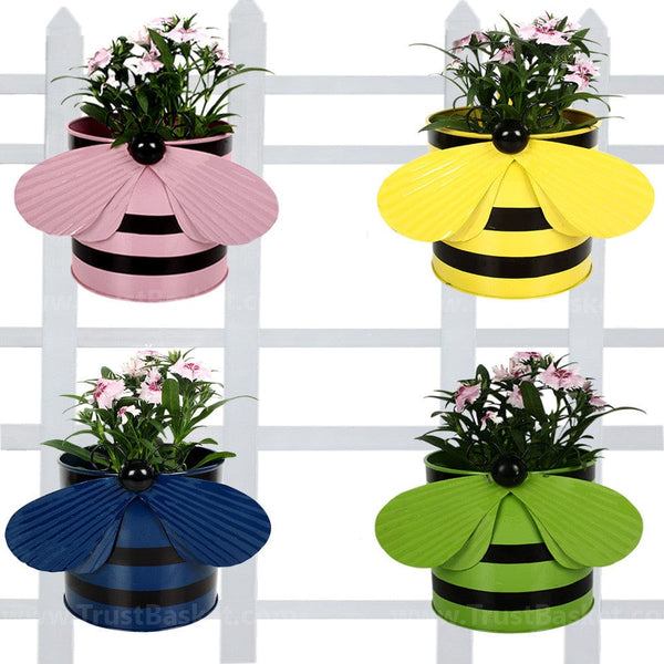 BEST BALCONY RAILING PLANTERS - Set of 4 - Bee planters Light Pink,Yellow,Blue and Green