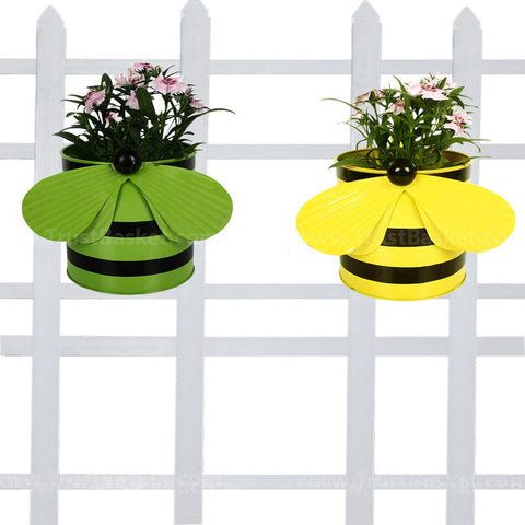 Minimum 20% Off - Bee planters (Yellow and Green) - Set of 2
