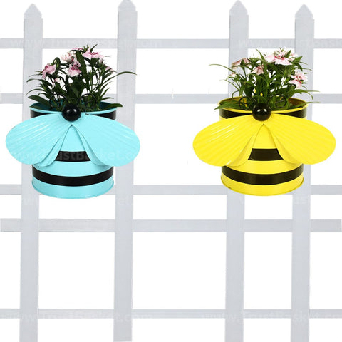 Minimum 20% Off - Bee planters (Yellow and Teal) - Set of 2