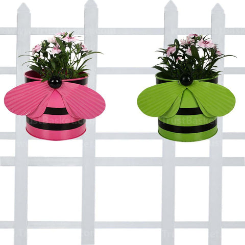 Minimum 20% Off - Bee planters (Pink and Green) - Set of 2