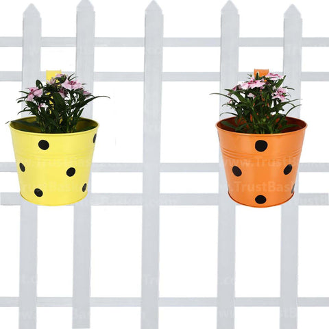 Colorful Designer made planters - Single Railing Planter (Set of 2) - Yellow & Orange