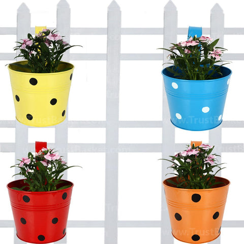 Best Metal Planters in India - Single Railing Planter (Set of 4) - Red, Yellow, Blue & Orange