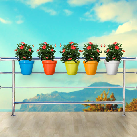 Best Balcony Railing Planters Pots in India - Hector Hook Pot (Set of 5 Assorted colors)