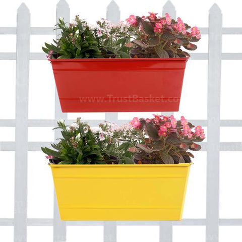 Best Metal Planters in India - Rectangular Railing Planter - Red and Yellow (12 Inch) - Set of 2