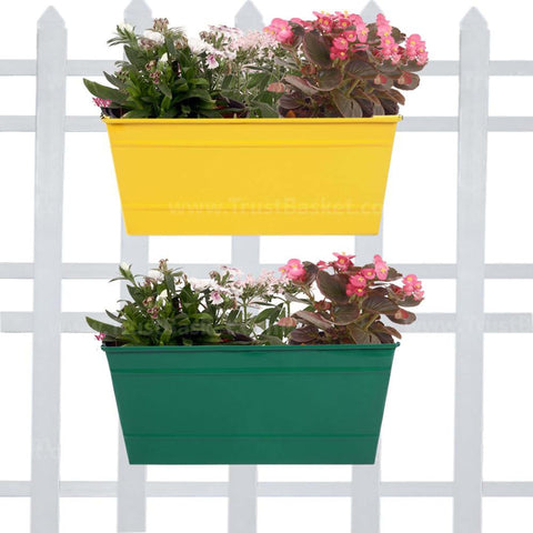 Best Metal Planters in India - Rectangular Railing Planter - Yellow and Green (12 Inch) - Set of 2