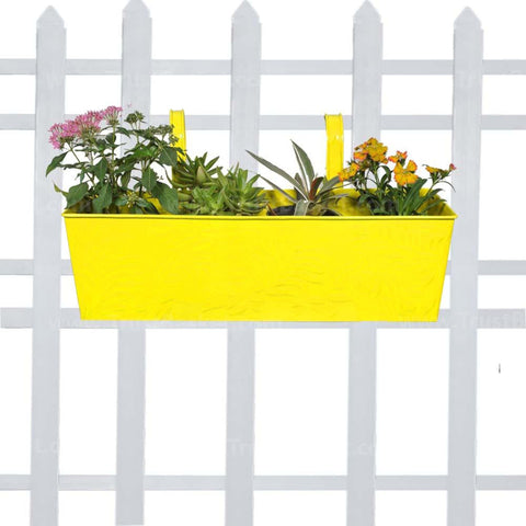 Colorful Designer made planters - Rectangular railing planter - YELLOW plain (18 inch)