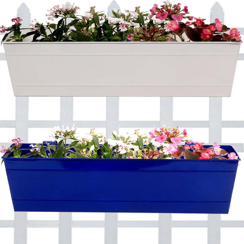 BEST COLOURFUL PLANT POTS - Rectangular Railing Planter - Ivory and Blue (23 Inch) - Set of 2