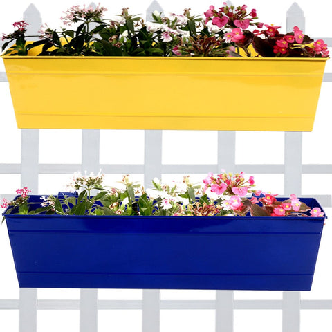 BEST COLOURFUL PLANT POTS - Rectangular Railing Planter - Yellow and Blue (23 Inch) - Set of 2