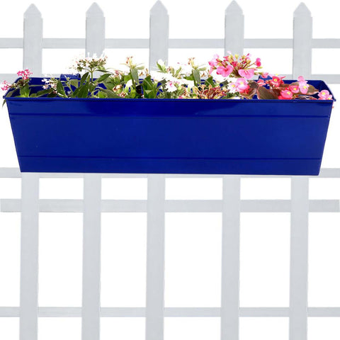 Colorful Designer made planters - Rectangular Railing Planter -Blue (23 Inch)