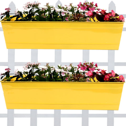 Best Metal Flower Pots in India - Rectangular Railing Planter -Yellow  (23 Inch) - Set of 2