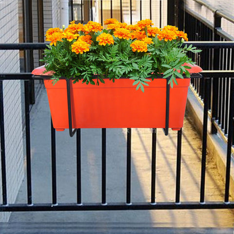 Best Metal Flower Pots in India - Rectangular Pot Railing Hanger (Plants and Pots are not included)