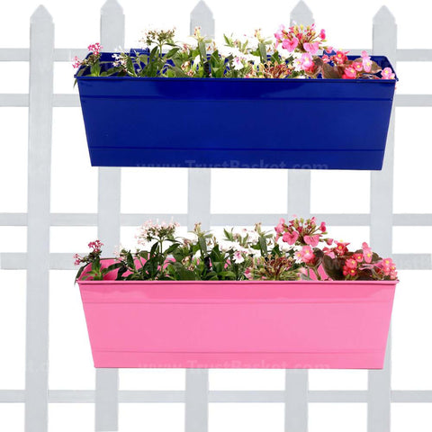 Best Sellers - Rectangular Railing Planter Blue And Magenta (18 Inch) - Set of 2