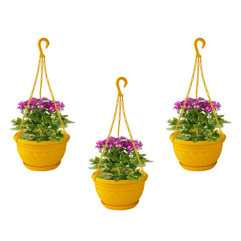 Hanging Pots & Planters - Colorful Plastic Hanging Basket with Bottom Saucer
