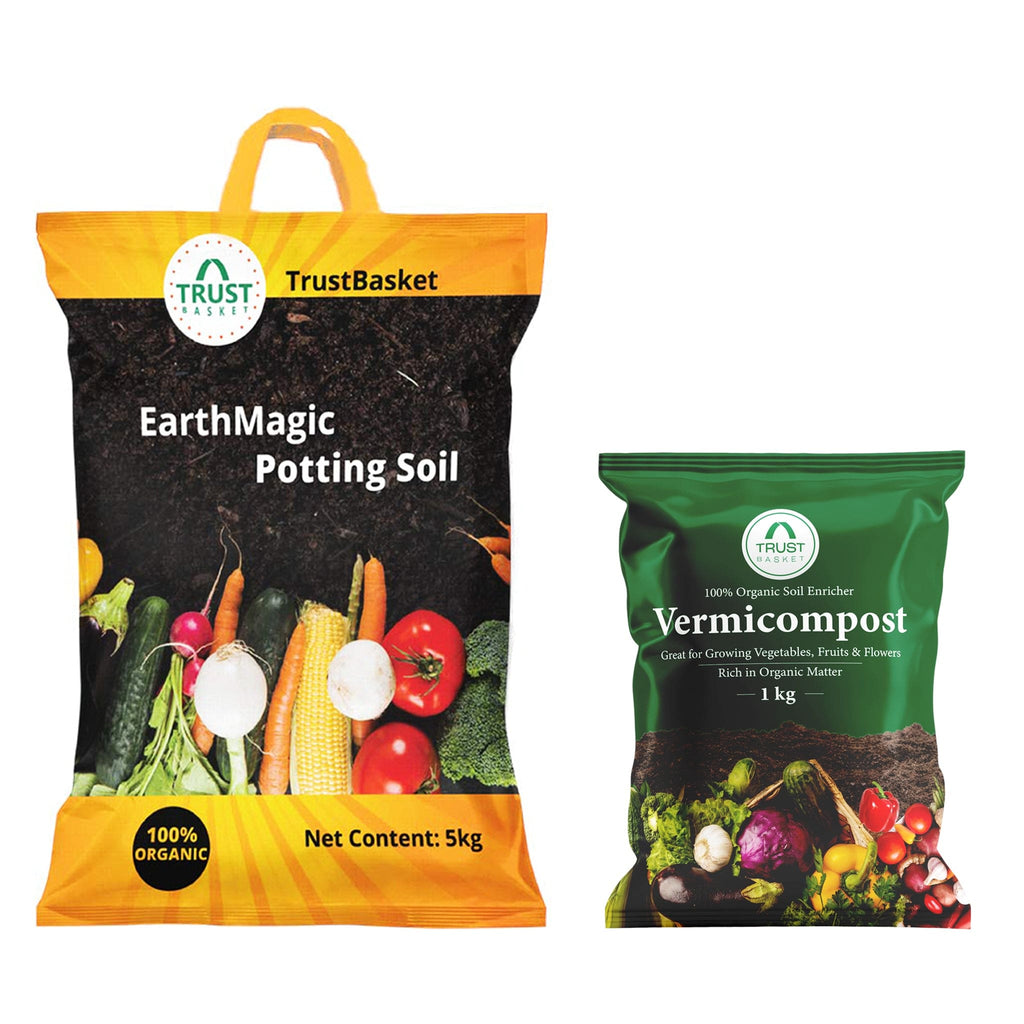 vermicompost potting mix Earth Magic Potting Soil 5 Kg + Vermicompost for Plants 1 Kg – TrustBasket
