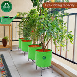 TrustBasket Indigo Anti Rust Metal Plant Stand + HDPE Round Grow Bags (Set of 5) - 15"