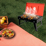 Foldable Charcoal Barbeque Grill Set With 8 Skewers & Charcoal Tray (Red & Black) Briefcase Barbeque Grill