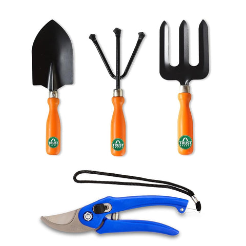 Gardening Tools Combo - Small Trowel, Cultivator, Fork & Pruner
