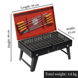 Foldable Charcoal Barbeque Grill Set With 8 Skewers & Charcoal Tray (Red & Black) Briefcase Barbeque Grill