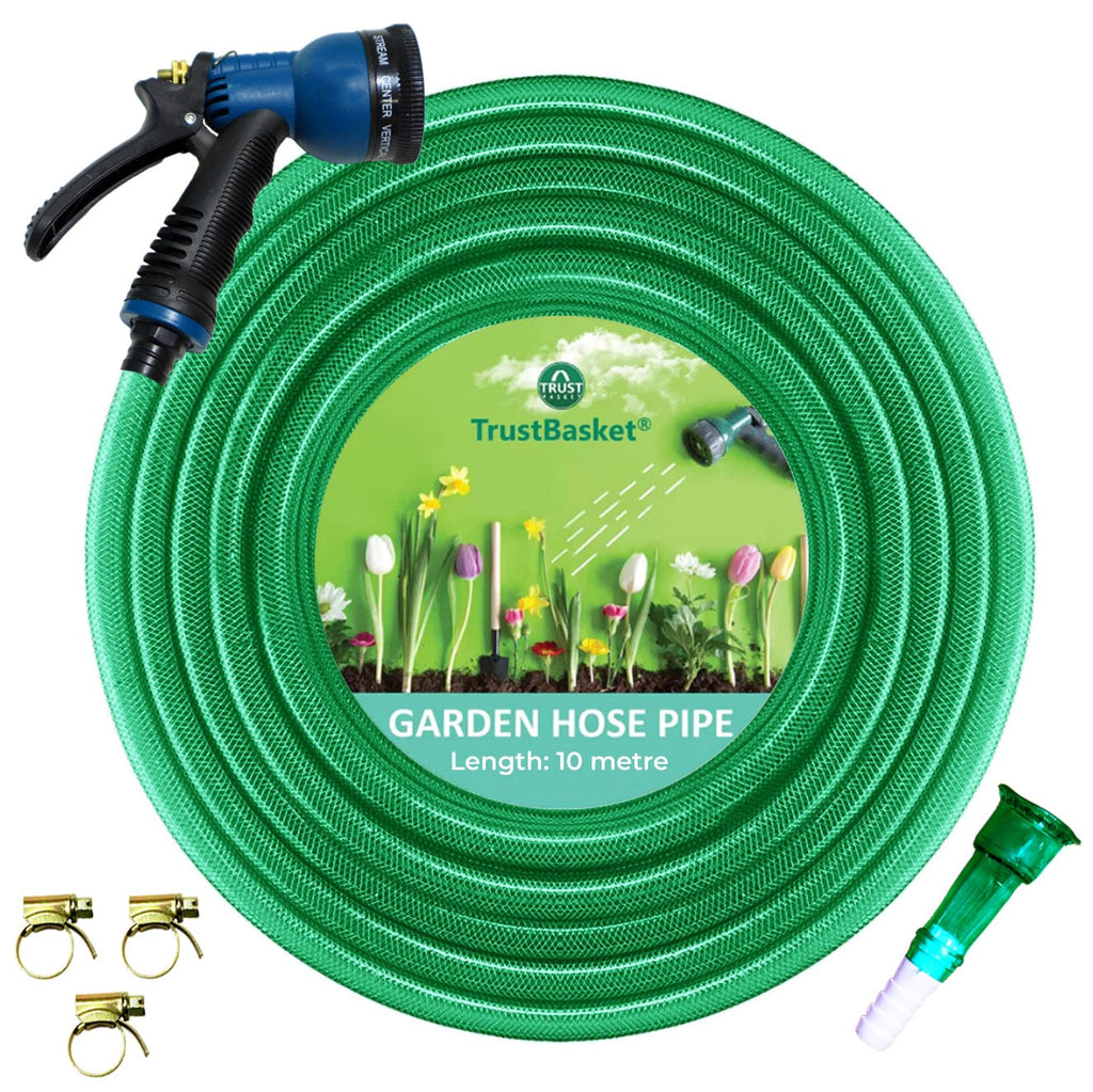 garden water spray pipe Heavy Duty PVC Braided Hose Pipe with 7 Mode Sprayer Nozzle for Garden – TrustBasket
