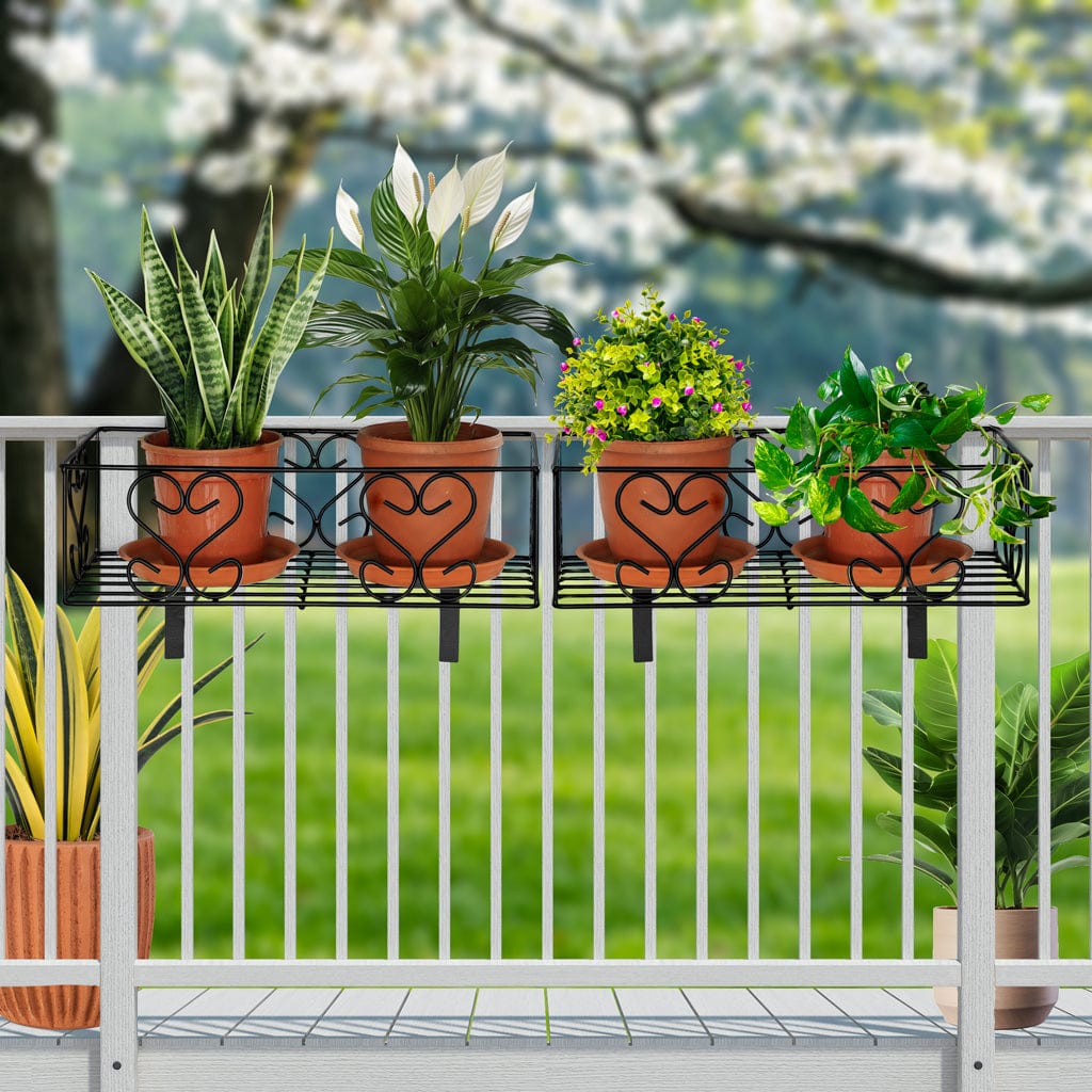 TrustBasket Iron Hanging Railing Planter Shelf Basket with Hanging Hoo