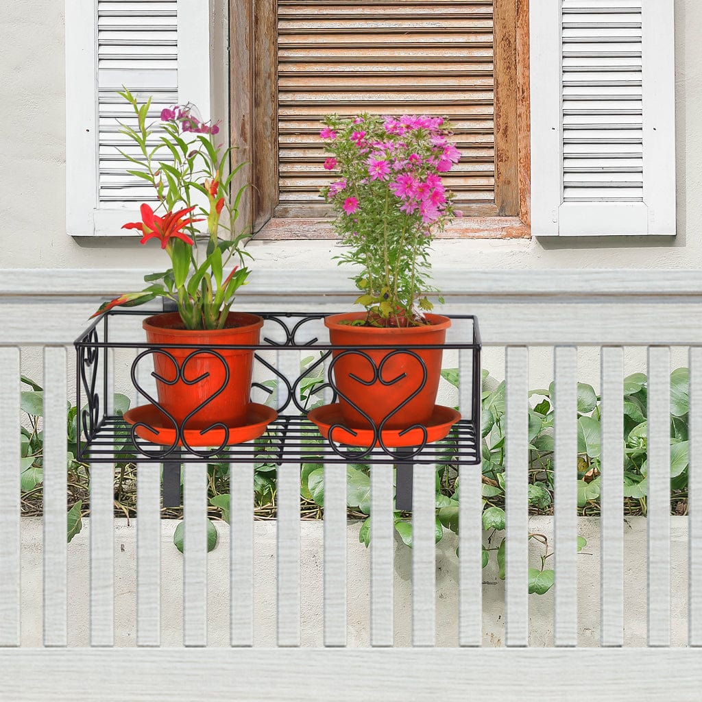 TrustBasket Iron Hanging Railing Planter Shelf Basket with Hanging Hoo