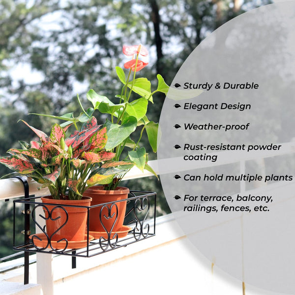 TrustBasket Iron Hanging Railing Planter Shelf Basket with Hanging Hoo
