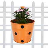 Dotted Round Balcony Railing Garden Flower Pots / Planters - Set of 5 (Red, Yellow, Green, Orange, Blue)