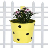 Dotted Round Balcony Railing Garden Flower Pots / Planters - Set of 5 (Red, Yellow, Green, Orange, Blue)