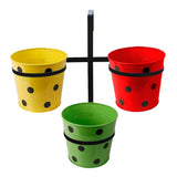 Triangle Pot stand for Railings with 3 Dotted Round Planters (Green, Yellow and Red Color Dotted Round Planters)